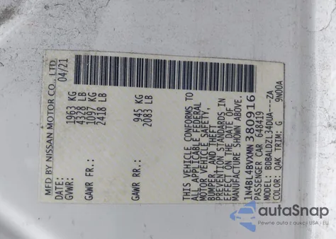 2021 Nissan Altima S Fwd from USA, damaged, VIN 1N4BL4BVXMN380916